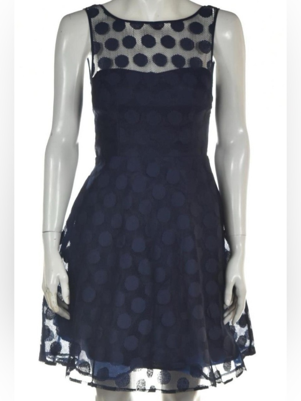 Betsey Johnson Navy Polka Dot Mesh Midi Dress